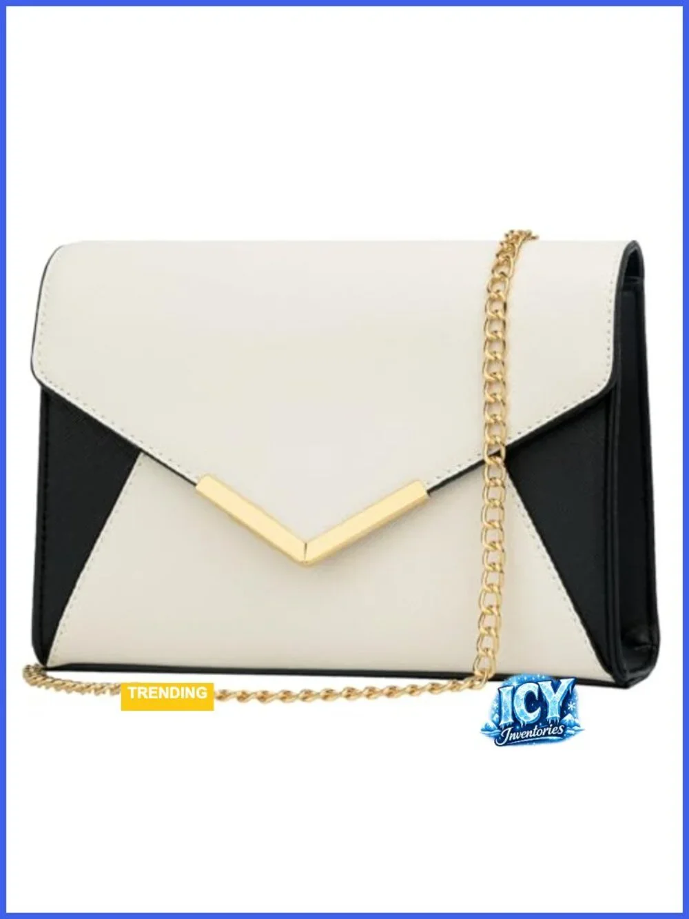 Faux Leather Evening Clutch with Detachable Chain Strap, Envelope Foldover Bag